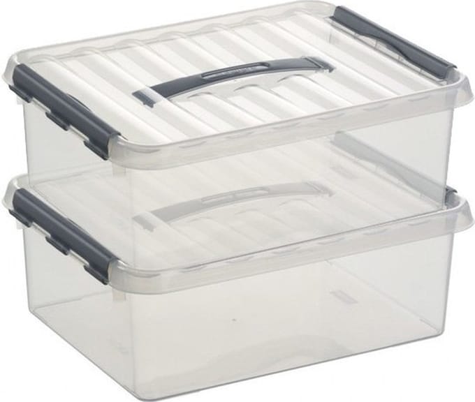 Sunware Q-Line Opbergboxen - 12 Liter - Kunststof - Transparant/Zilver - 2 Boxen