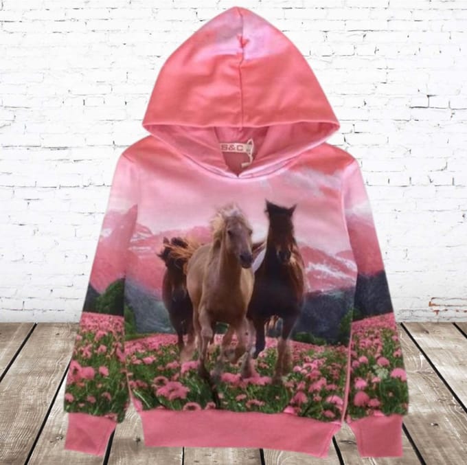 Roze Hoodie met Paard - Roze - 86/92