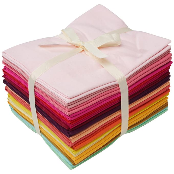 Stofpakket Patchy Uni "Roze-Rood-Oranje-Geel", 17 stekken