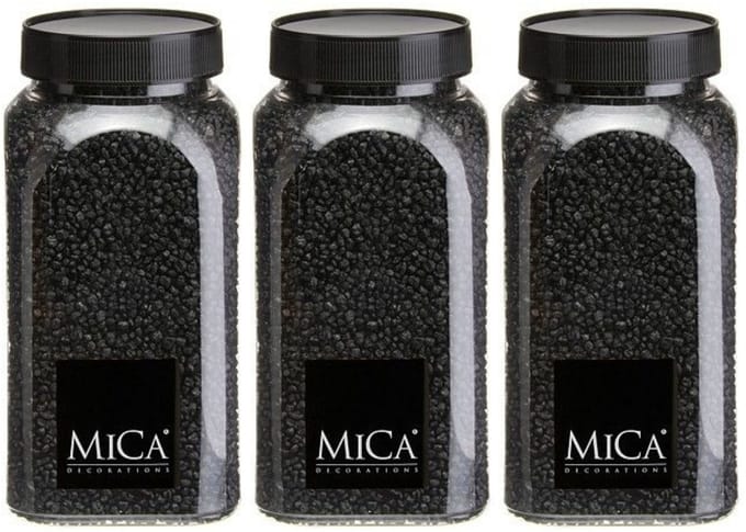 Mica Decorations decoratie stenen/granulaat - 3x - 650ml - zwart - hobby steentjes