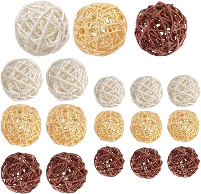 Decoratieve ballen rotan en wicker mix - Set van 18 stuks
