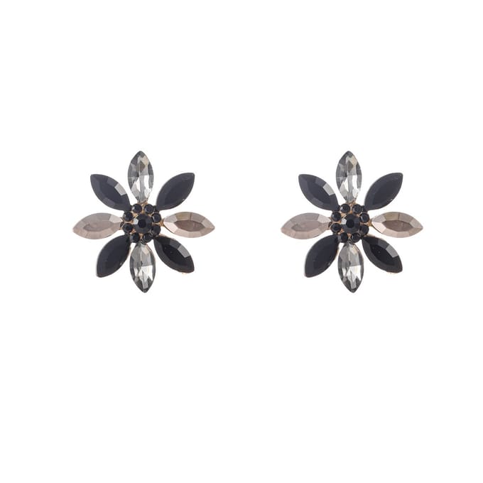 Go Dutch Label Oorknoppen Big Sparkle Flower Stud Goud Black