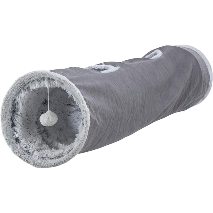 Trixie - Katten Speeltunnel Harvey - Velours/Pluche - Grijs - 116x27 CM