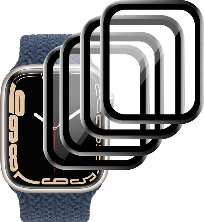 Screenprotector geschikt voor Apple Watch Series 7 41 mm - Full Screen Protector Glas - 4 Stuks