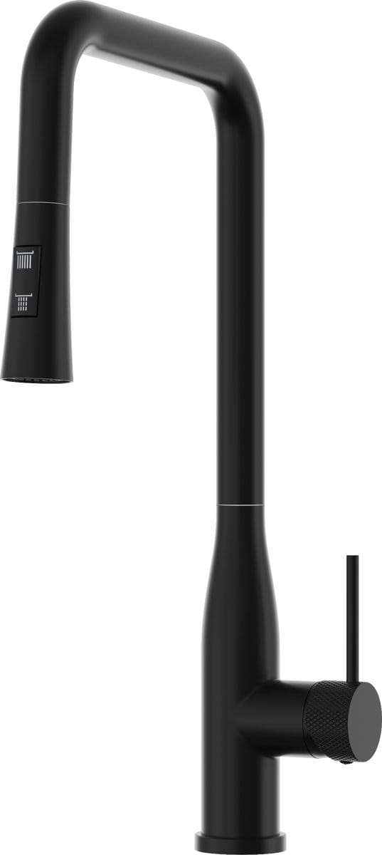 Granitan Vector Keukenkraan - Zwart - Uittrekbare uitloop - 2 straalstanden