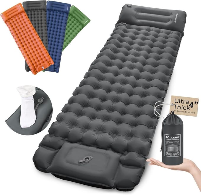 Luxe Opblaasbare Slaapmat (10 cm Dik) met Ingebouwde Voetpomp en Verstelbaar Kussen | Waterdicht Kampeermatras