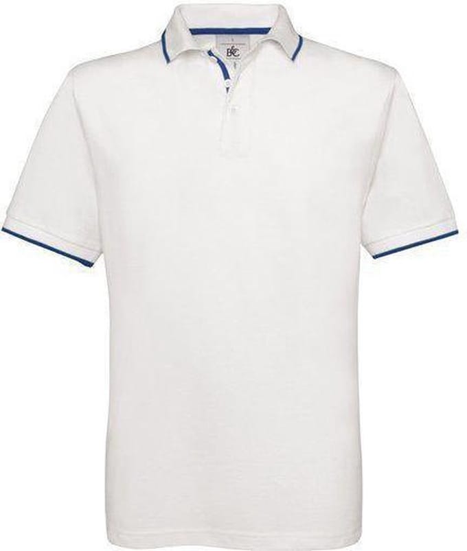 Polo B&C Safran Sport Kleur White/Royal Blue, Maat M