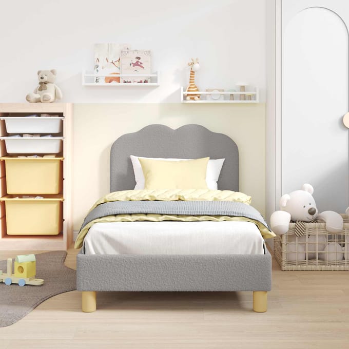 vidaXL - Kinderen - bedframe - met - hoofdboard - Lichtgrijs - 80x160 - cm - Bouclé