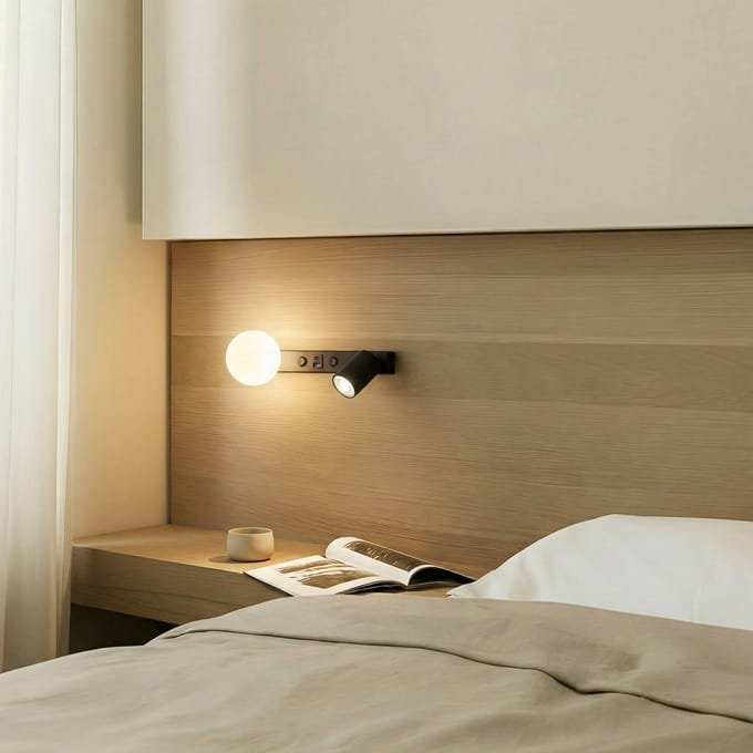 TK Lighting wandlamp Vox, zwart, glas, breedte 35 cm, USB