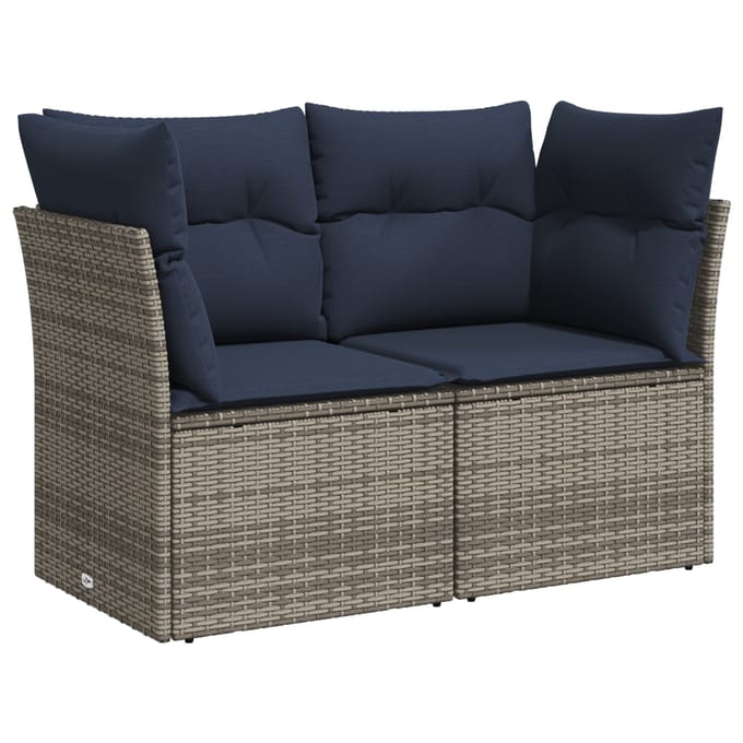 vidaXL - Tuinbank - 2-zits - met - kussens - poly - rattan - grijs