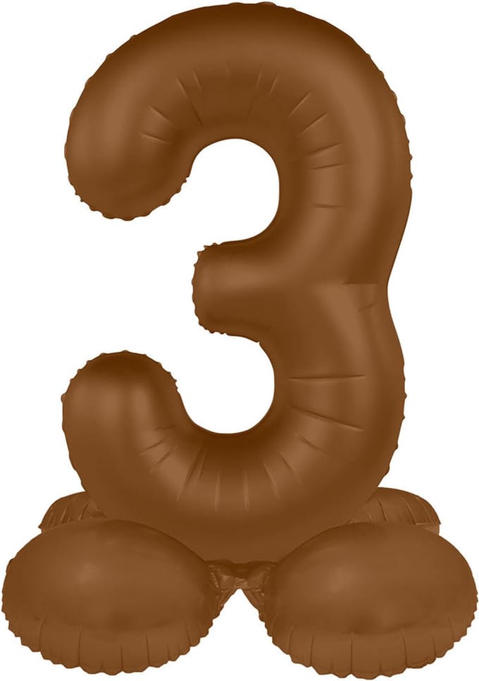 Staande Folieballon Cijfer 3 - Chocolade Bruin - Ultra Matt - 41 cm