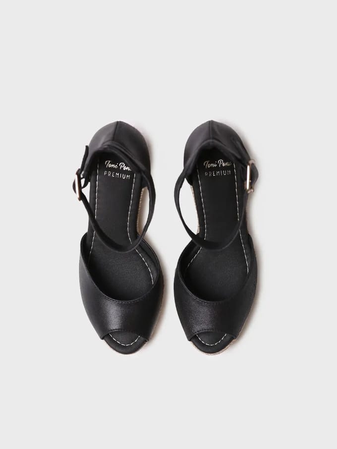 Dames espadrille van leer met hoge hak en sleehak | OTILE