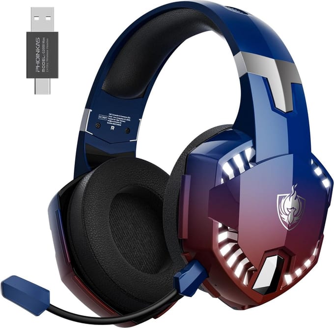 PHOINIKAS G2000 Max - 2.4GHz Draadloze Gaming Headset - met microfoon - Over-ear Koptelefoon - Nintendo Switch/PS4/PS5/PC/Xbox - Verblindend blauw