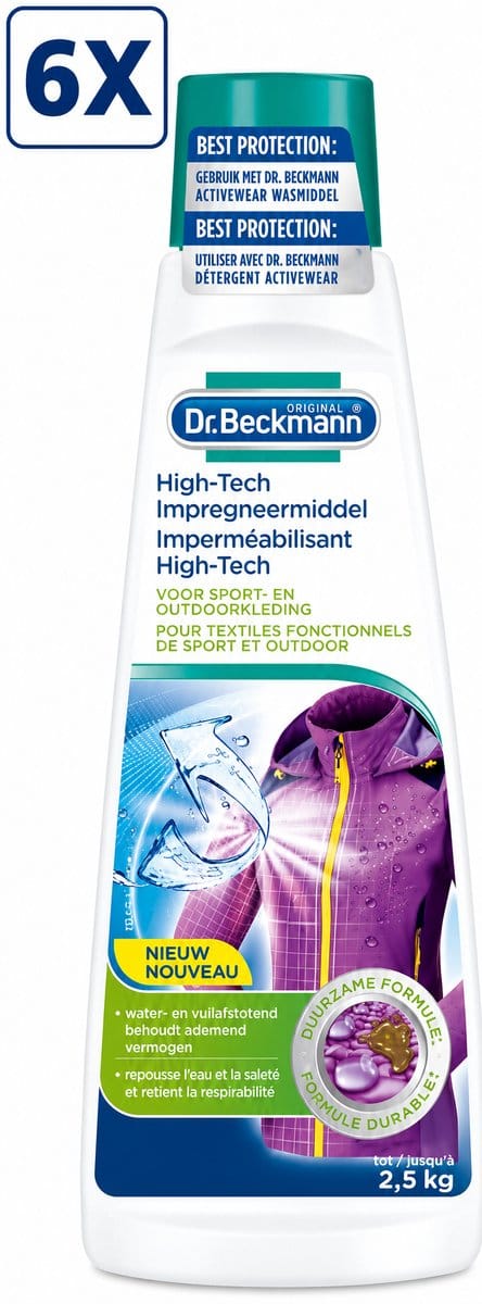 6 x Dr. Beckmann - High Tech Impregneermiddel - Sport & Outdoorkleding - Witte en Gekleurde Was - 2,5 KG