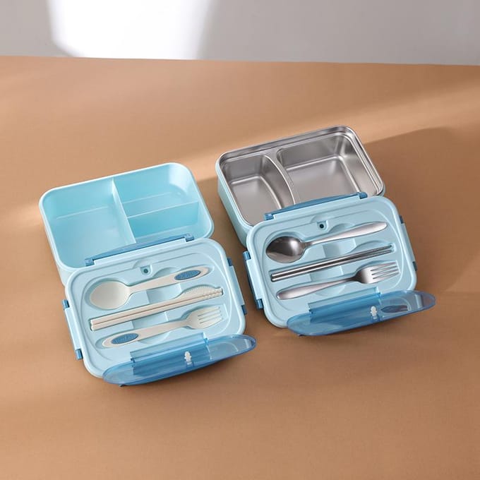 304 Stainless SteelPlastic Dinner Plate Student Canteen Heated Lunch Box Sealed Fresh Box Portable kaki