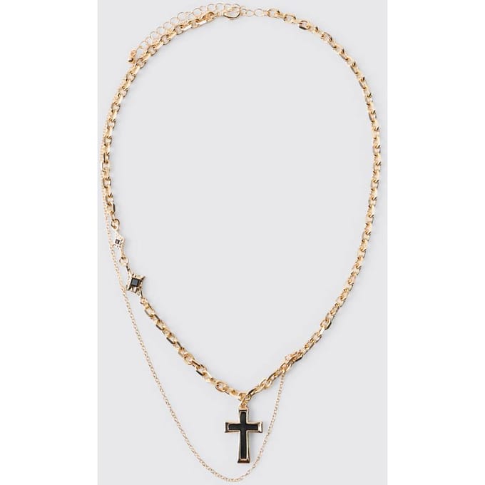 Goudkleurige Gelaagde Gothic Cross Ketting | Gold