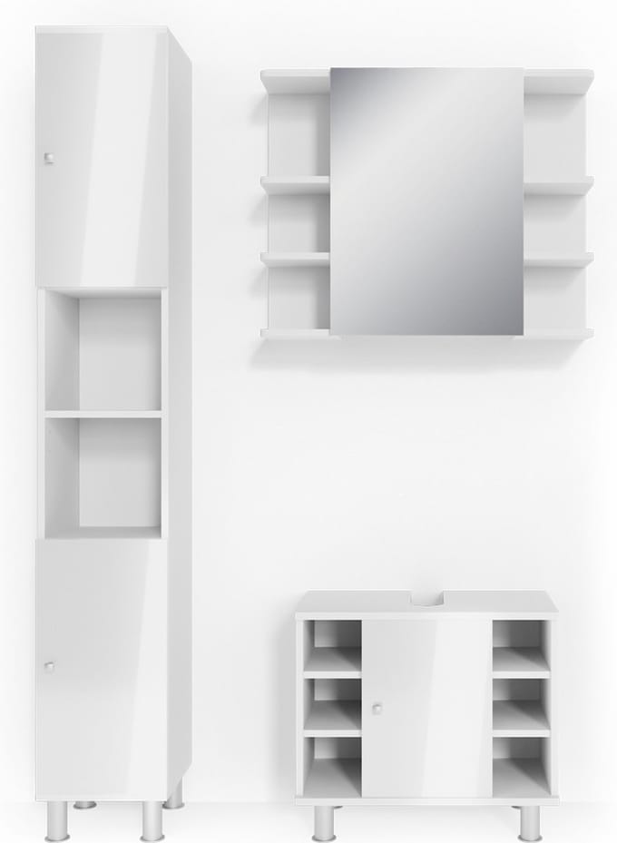 Vicco Badkamermeubel set Fynn, Wit Hoogglans, 3-delig