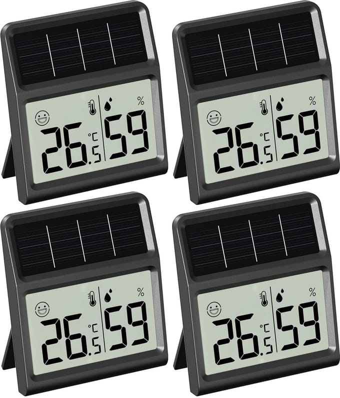 Digitale Binnen- en Buiten Zonne-energie Thermometer en Hygrometer Zwart 4 stuks