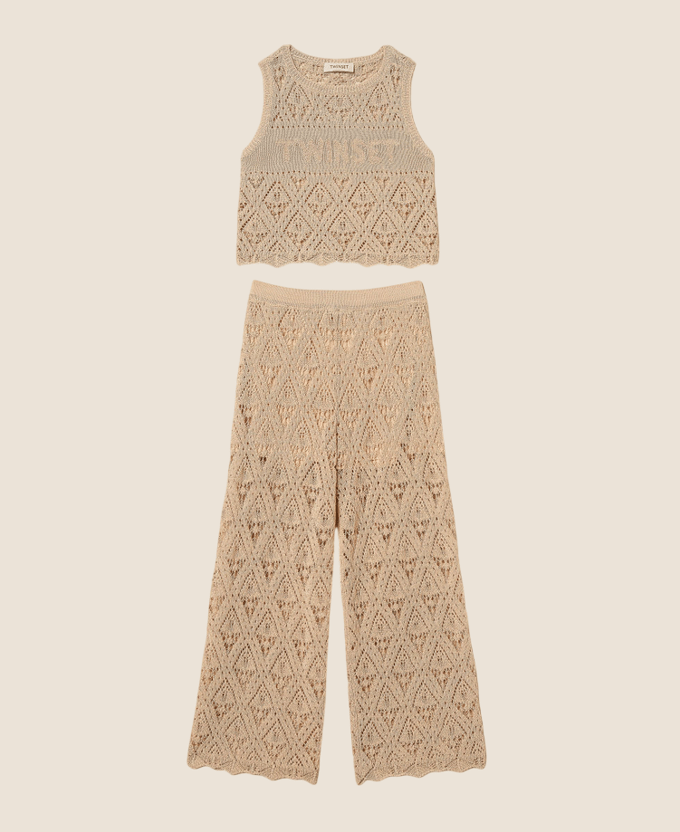 compleet gebreid meisje beige safari