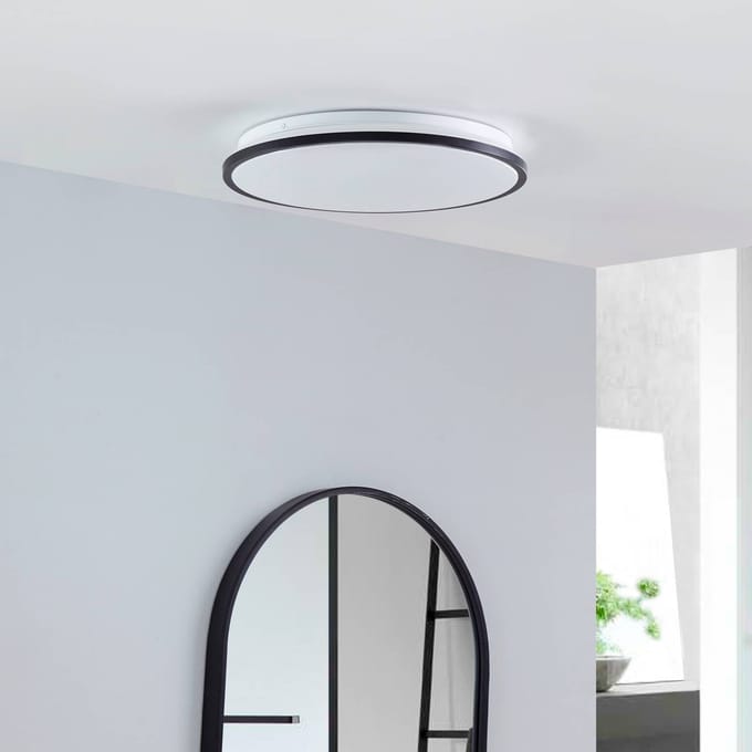 Lindby LED plafondlamp Glane, Ø 38 cm, zwart/wit, IP44