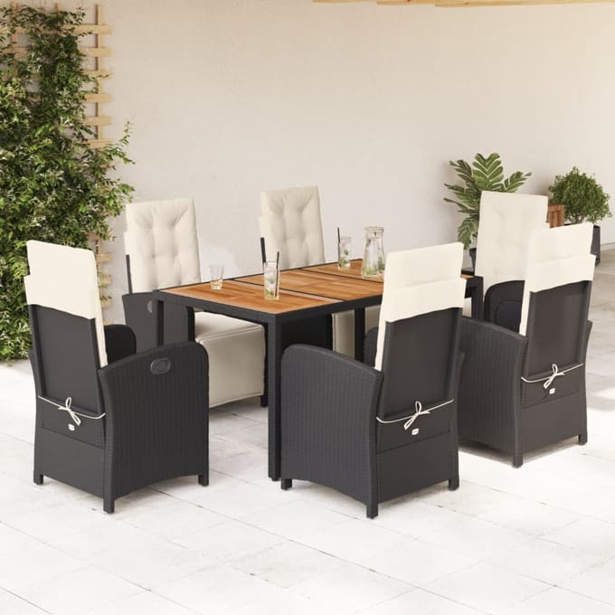 vidaXL - 7-delige - Tuinset - met - kussens - poly - rattan - zwart