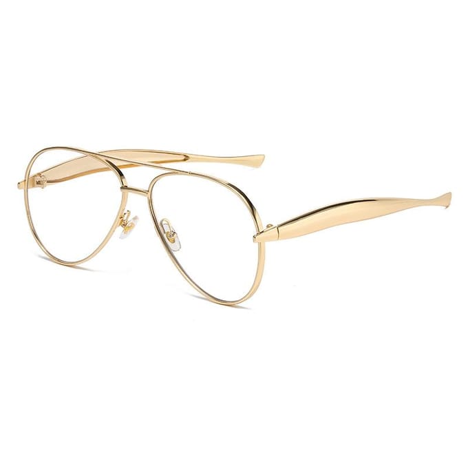 Retro Gouden Aviator Zonnebril Voor Dames Heren Metaal Oversized 70s Aviators Zonnebrillen beige