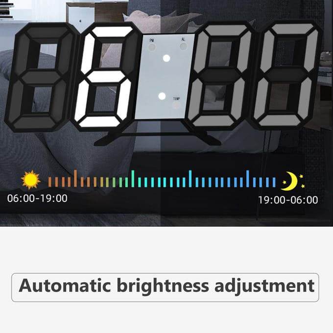 Digitale wekker 3D LED digitale wandklok Tijd Datum Temperatuur Display Helderheid instelbaar wit
