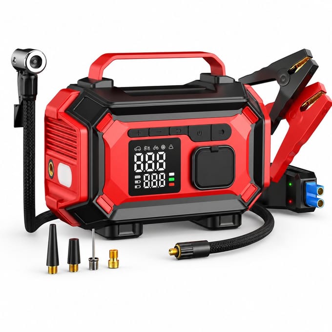 Jumpstarter 8000A met Luchtcompressor 150 PSI - Accustarter 26800mAh 12V - Rood