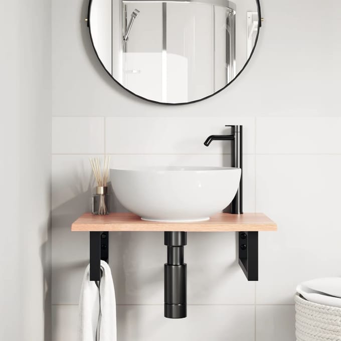 vidaXL - Badkamer - wandschap - staal - en - massief - eikenhout
