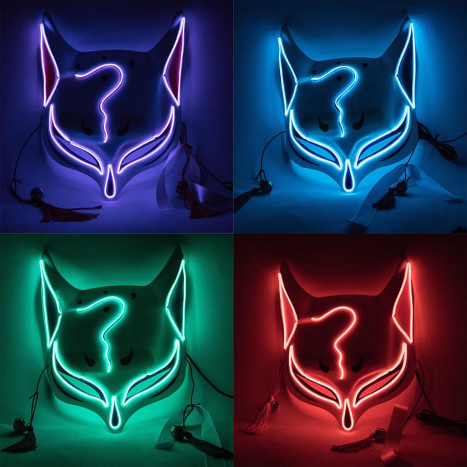 Led Fox Drift Mask Halloweenmasker Lichtgevend voor Maskeradefeesten Carnaval red