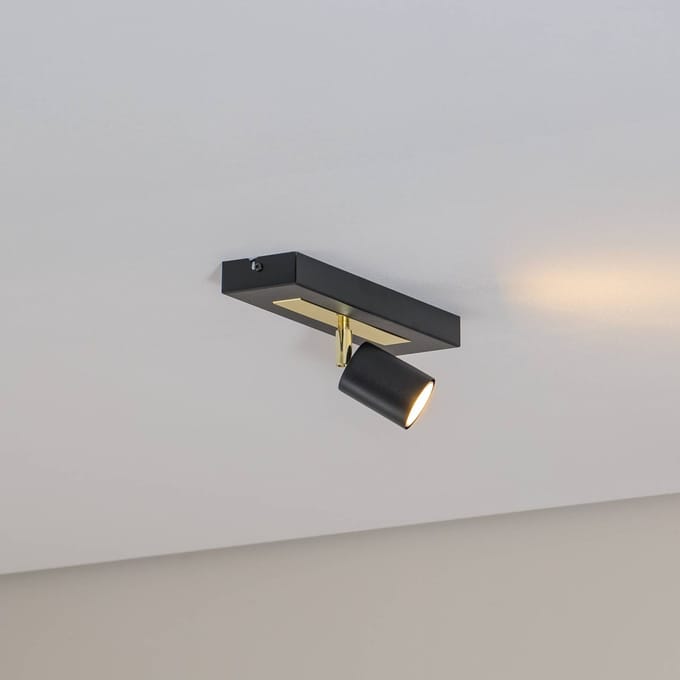 Luminex Plafondspot Rodez, zwart/goud, lengte 30 cm, staal