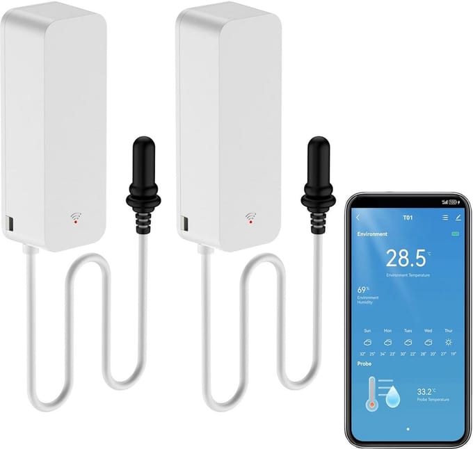 Slimme Wifi Thermometer en Hygrometer met Interne en Externe Sensor voor Aquaria en Meer (2 Stuks)