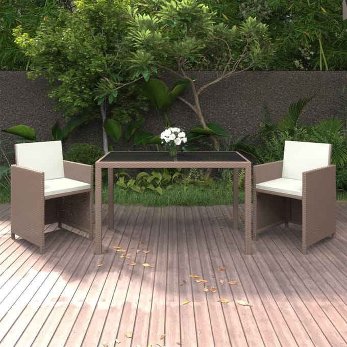vidaXL - 3-delige - Tuinset - met - kussens - poly - rattan - beige
