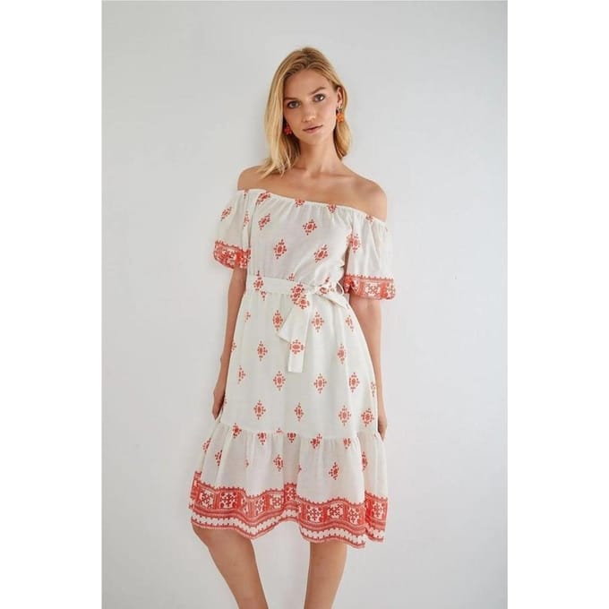 Bloemen Off Shoulder Midi Jurk