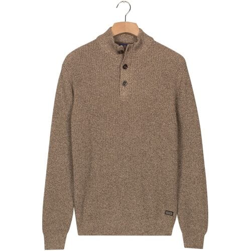 Baileys Trui Half Zip And Buttons Mouliné Rib Structure Donker Taupe / male