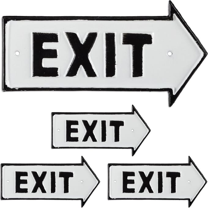 4x wandbord exit - metaal - decoratie - pijl - gietijzer - uitgangsbord