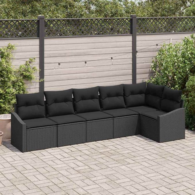 vidaXL Bankstel 6 st Zwart poly rattan