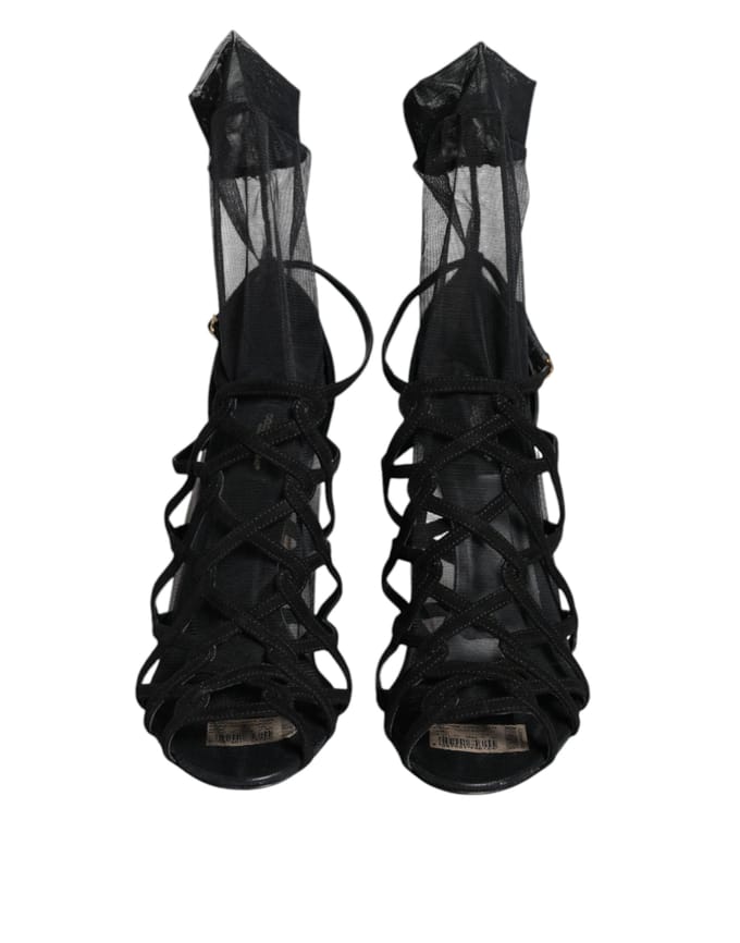 Dolce & Gabbana Zwarte Tule Rekbare Hak Sandalen Schoenen