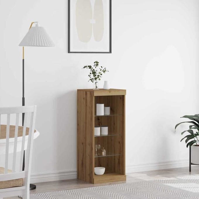 vidaXL - LED - Dressoir - Artisan - Eiken - 41 - x - 37 - x - 100 - cm - Bewerkt - hout