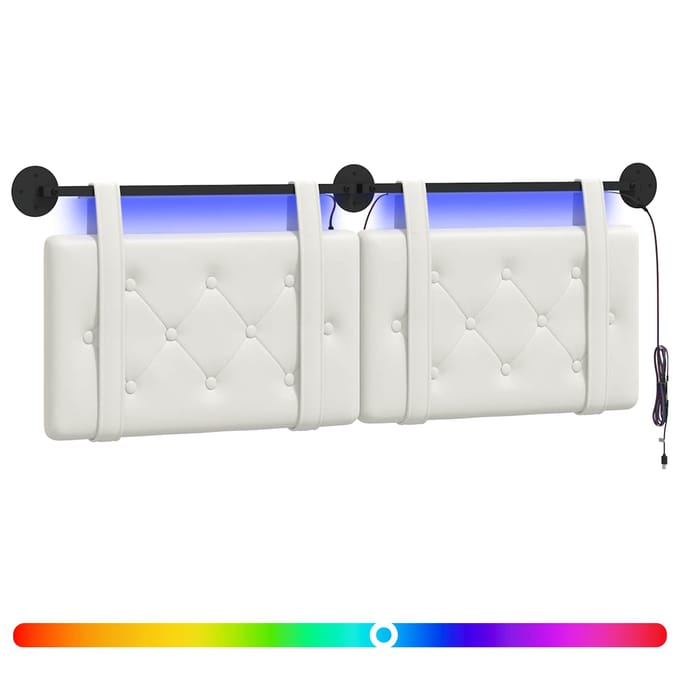 vidaXL - Hangend - hoofdbord - Met - LED-verlichting - Wit - Kunstleer