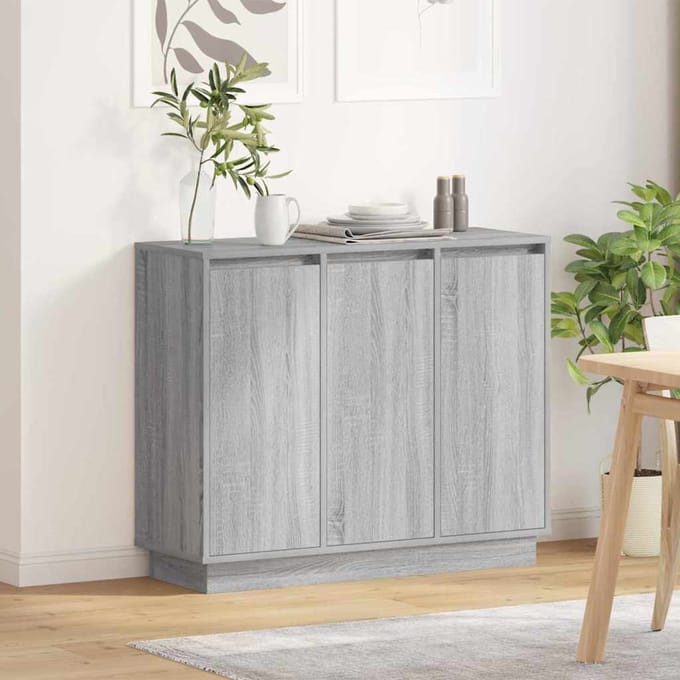 vidaXL - LED - Dressoir - Grijs - Sonoma - 90 - x - 32 - x - 75 - cm - Bewerkt - hout