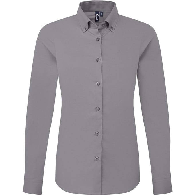 Premier Dames Supreme Oxford Langsleeve Shirt (Staalgrijs)