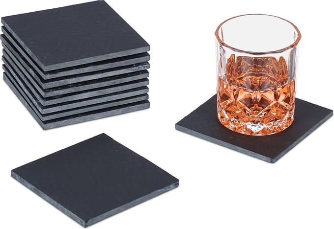 leisteen onderzetters - set van 10 - vierkant - 10 x 10 cm - antraciet
