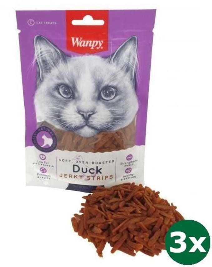 Wanpy zachte ovengeroosterde eend jerky reepjes 3x 80 gr