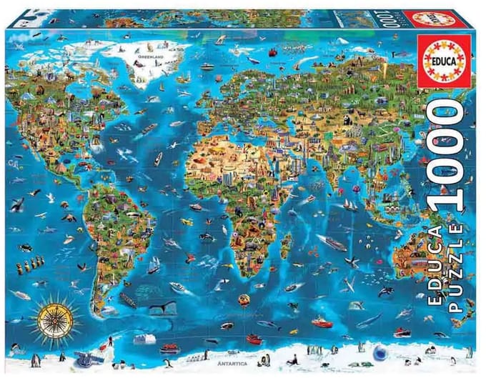 Educa - Puzzel - Wereld wonderen - wereldkaart - 1000 stukjes - Legpuzzel