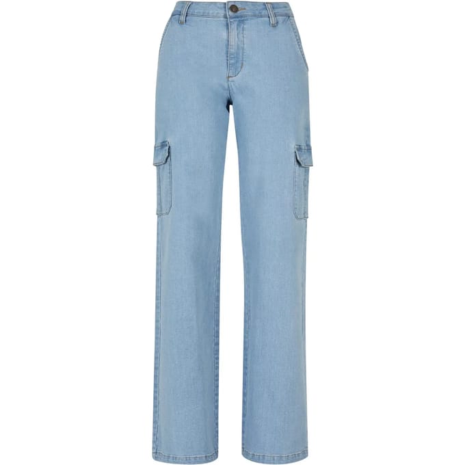 Urban Classics - High Waist Straight Denim Cargobroek - Taille, 30 inch - Blauw