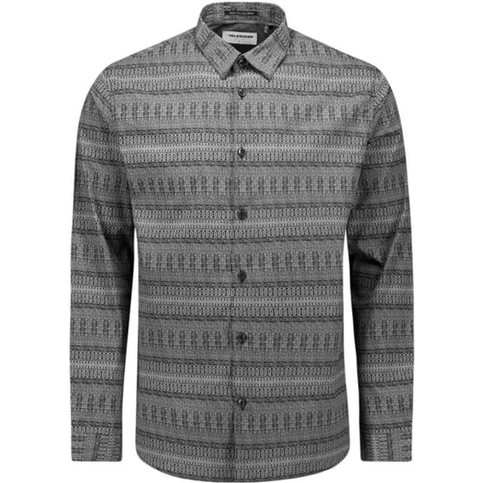 No Excess Shirt Stretch Allover Printed Night Maat: M | Zakelijke Overhemden Outlet | Heren | Grijs