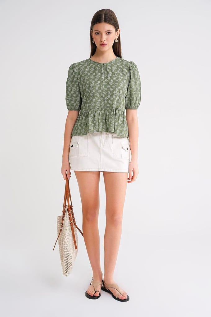 Rimpelige Crew Neck Blouse