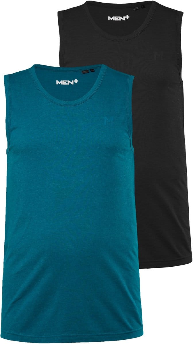 Men Plus - Heren - Tanktop basic set van 2 ronde hals - Rookblauw - Maat L