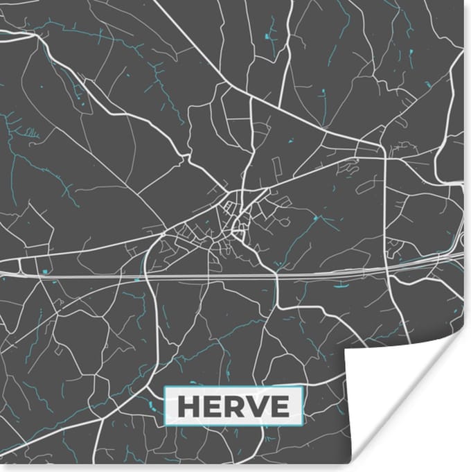 Poster Plattegrond – Herve – Blauw – Stadskaart - Kaart - 75x75 cm